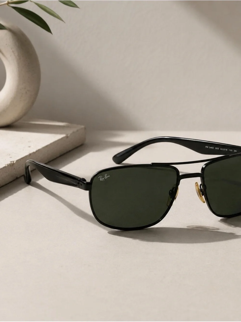 Ray-Ban Black Frame Sunglasses with Classic Green Lenses